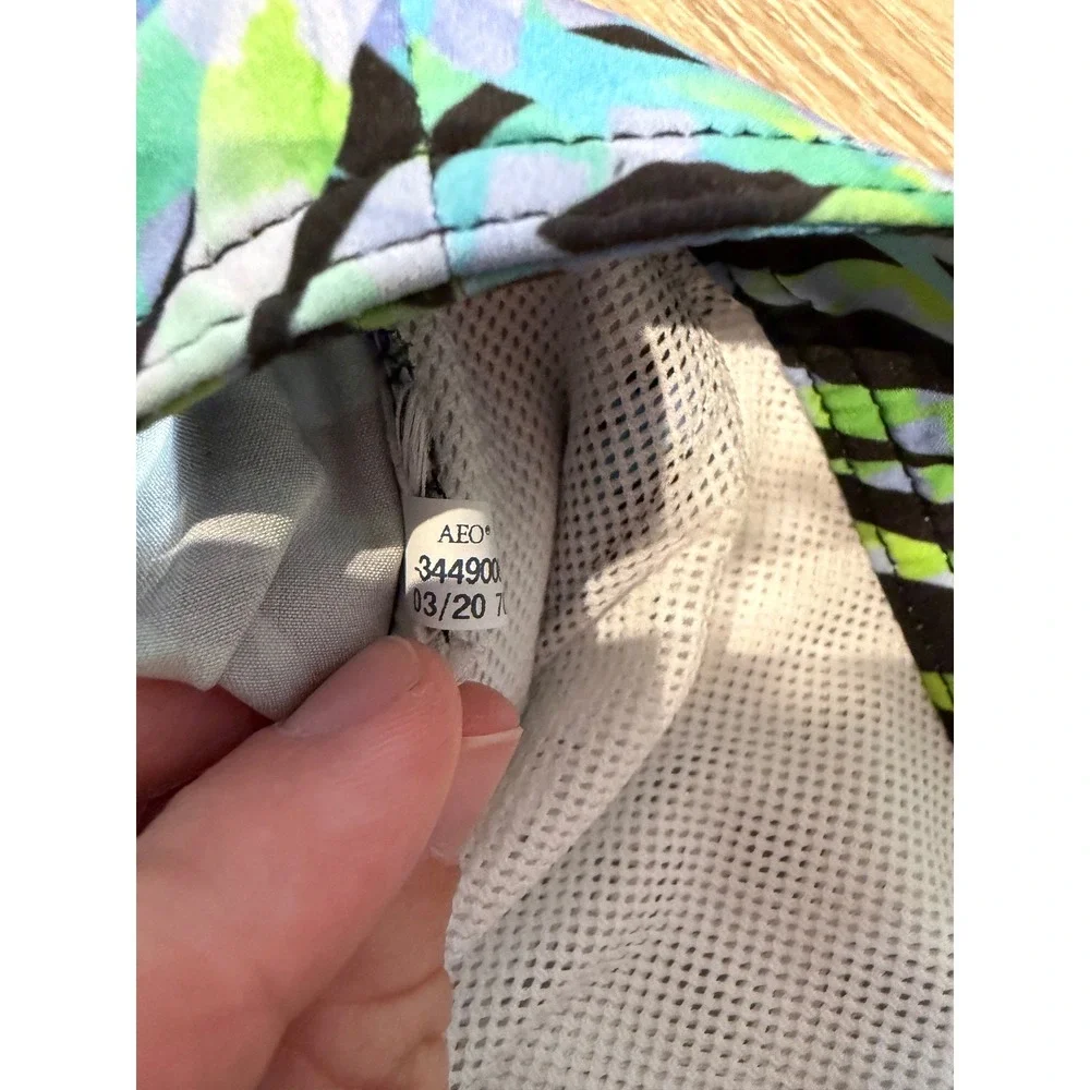 American Eagle Mens Tropical Palm Leaf Board Shorts Blue Green Swim Trunks Large